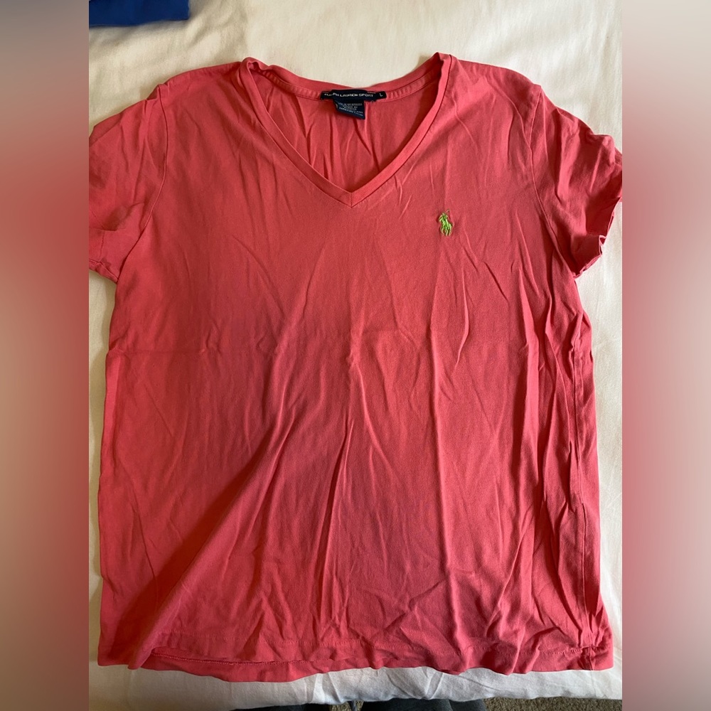 Large pink/salmon Polo Ralph Lauren v-neck short sleeve tee shirt, like-new